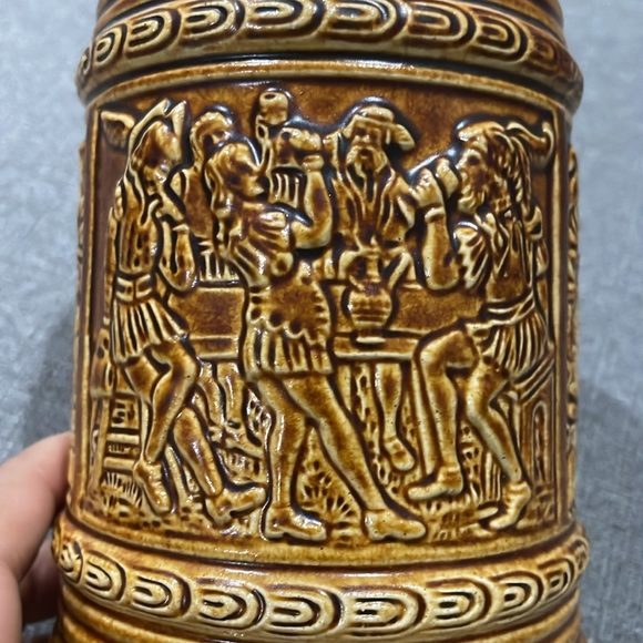 Vintage Beer Stein with Pewter Lid and Scene People drinking and dancing - Picture 9 of 15